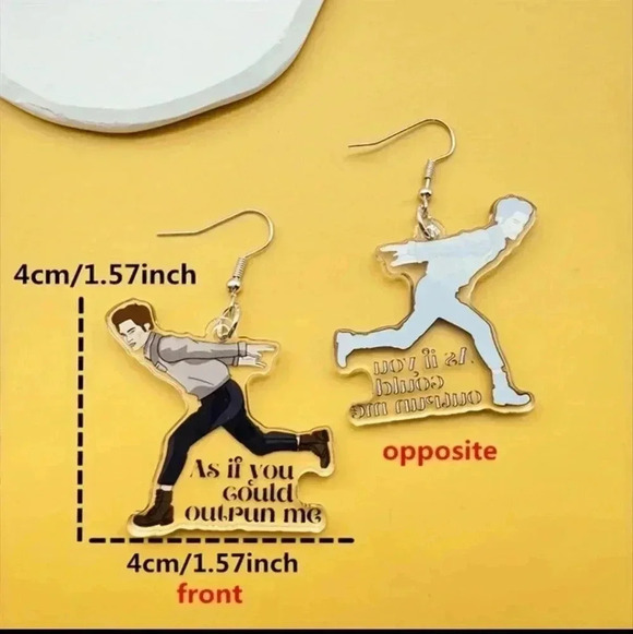 Twilight funny running Edward Cullen women's silver dangle earrings jewelry fash - Picture 7 of 7